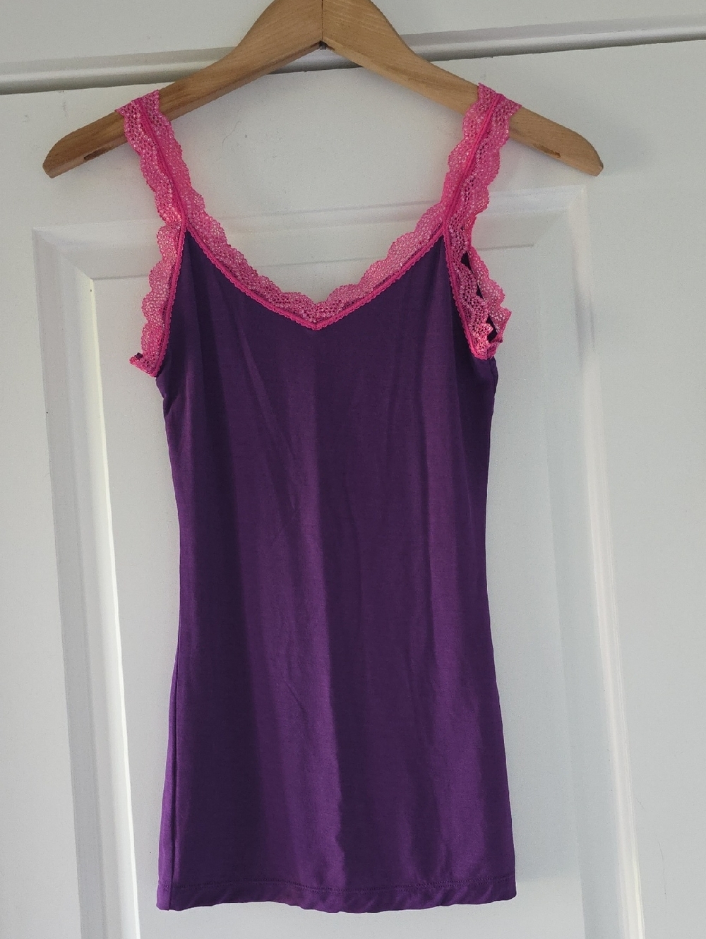 Purple Tank Top with Pink Lace Trim